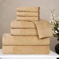 Superior Honeycomb Cotton Medium Weight Towels, for Guest Bath, Master Bathroom, Shower, Quick Dry, Adults, Home Essentials, Textured Waffle Border, Assorted Towel Set, 8 Piece Towel Set, Gold
