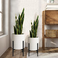 Oakrain Plants Pots with Stand, Set of 2 Indoor Planter Pots, Mid-Century Decorative Metal Flower Pots with Drainage for Living Room, Office, Garden, Balcony, 8