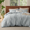 Bedsure 100% Washed Cotton Duvet Cover King Size - Mist Blue Minimalist Cotton Duvet Cover Linen Like for All Seasons - GentleSoft™ Plain Simple Bedding, 3 Pieces (Mist Blue, King, 104