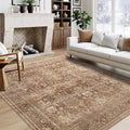 vivorug 9x12 Area Rugs for Living Room, Non Slip Machine Washable Vintage Rug, Ultra-Thin Lightweight Large Area Rug for Bedroom, Dining Room, Low Pile Brown Rug