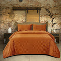 Reversible Velvet Quilt Twin Size, Luxurious Bedspread Quilted Bedding Set, Cozy Soft Coverlet Set Lightweight Comforter with Pillow Shams, Orange