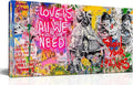 JKWALL77 Banksy Street Wall Art - Graffiti Abstract Canvas Wall-Art for Living Room Ready To Hang Size 40