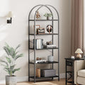 IDEALHOUSE Bookshelf 5 Tier Bookcase Arched Display Racks Tall Standing Bookshelves Metal Frame Open Storage Rack Shelf Large Black Book Shelf for Bedroom, Living Room, Home Office