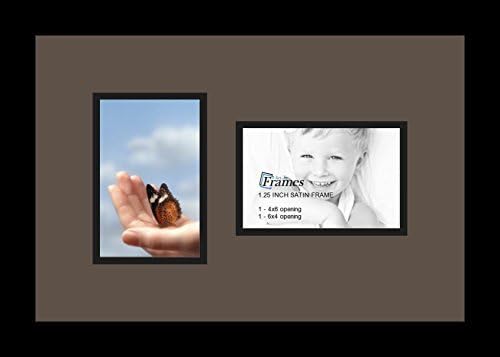 ArtToFrames Collage Photo Frame Double Mat with 2 - 4x6 Openings and Satin Black Frame