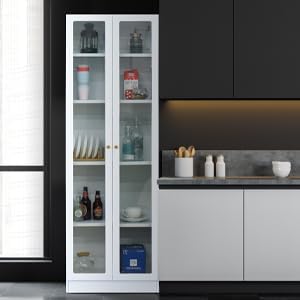 5 Tier Metal Curio Cabinets,Modern Bookcase with Acrylic Door and 4 Adjustable Shelves, 70.87 Inch Tall Storage Cabinet Display Case, Dust Proof Display Cabinet for Home Office, Living Room