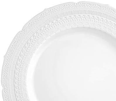 " OCCASIONS " 240 Plates Pack,(120 Guests) Extra Heavyweight Vintage Wedding Disposable/Reusable Plastic Plates 120x11'' Dinner + 120x8.25'' Salad/Dessert Plate (Chateau White)