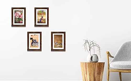 Giftgarden Brown 4x6 Picture Frame Set of 4, 5x7 Frame Matted to 4x6 Photo Rustic Walnut Frames with Mat for Wall or Tabletop Display
