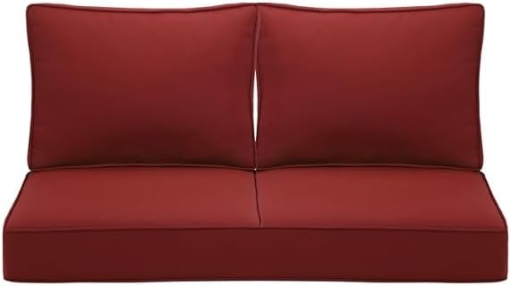 Outdoor Deep Seating Cushion Set, 24" x 24", Waterproof & Fade Resistant Patio Furniture Cushions with Handle, Deep Seat and Back Cushion for Chair and Sofa (2, Red)