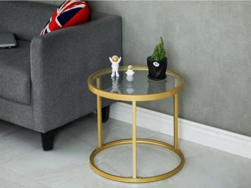 Round Nesting Coffee Table Gold Set of 2 for Living Room, Modern Side Tables with Sturdy Metal Frame and Tempered Glass.Minimalist End Table,Cocktail Table for Dining Room,Home Decor