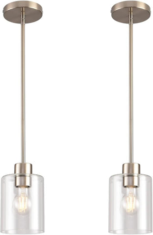 Brushed Nickel Pendant Lights,Modern Farmhouse Pendant Light,Light Fixture Kitchen Pendant Mini Hanging Light for Sink Island,Adjustable Height,Home Décor Lighting (Brushed Nickel 2 pack Stem Rod)