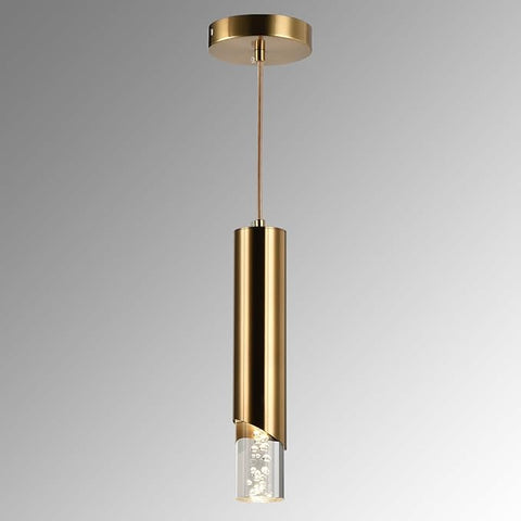 Pendant Lights Kitchen Island, Dimmable Island Cylinder Brass Pendant Light Fixture, 1 Light Bubble Acrylic Small Modern Pendant Lighting for Bedroom Bar, 3000K