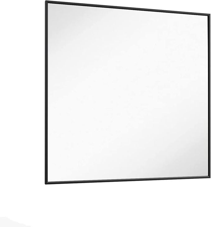 LOAAO 36"X36" Black Rectangle Bathroom Mirror Wall, Matte Black Aluminum Alloy Frame, Tempered Glass, Hangs Vertically or Horizontally, Easy to Install