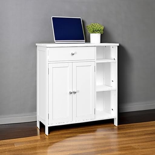 Irontar Bathroom Cabinet with Doors, Bathroom Floor Cabinet with Drawer & Adjustable Shelf, Kitchen Cupboard Storage for Living Room, Entryway, White