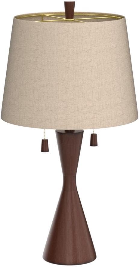 360 Lighting Omar Mid Century Modern Chic Style Table Lamps 28.75" Tall Set of 2 Warm Brown Wood Oatmeal Tapered Drum Shade Decor for Living Room Bedroom House Bedside Nightstand Home