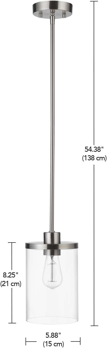Bellevue Single Light 5.9" Wide Pendant Light, Brushed Nickel, Clear Glass Shade