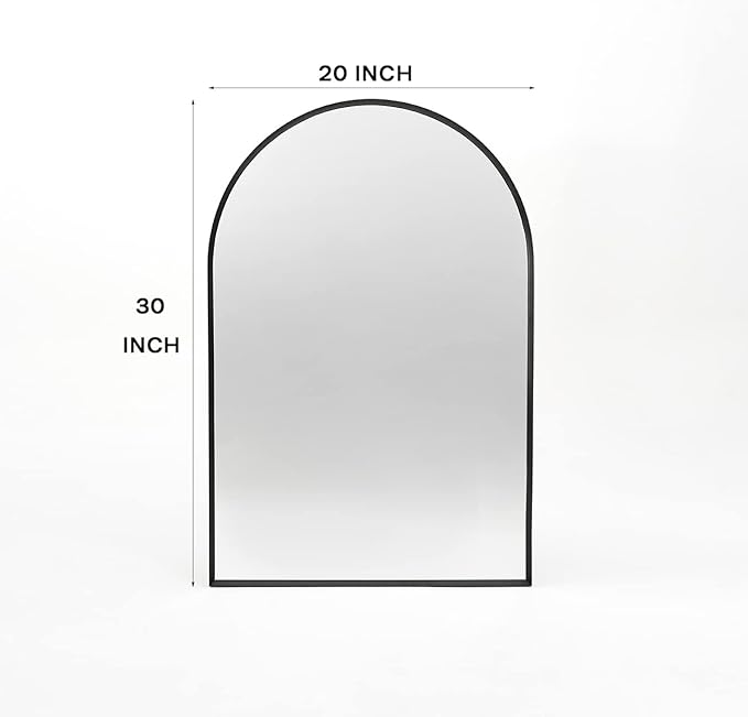 Arched Wall Mirror for Bathroom, 20"x30" Black Modern Metal Frame for Entryway Living Room Bedroom Wall Decor