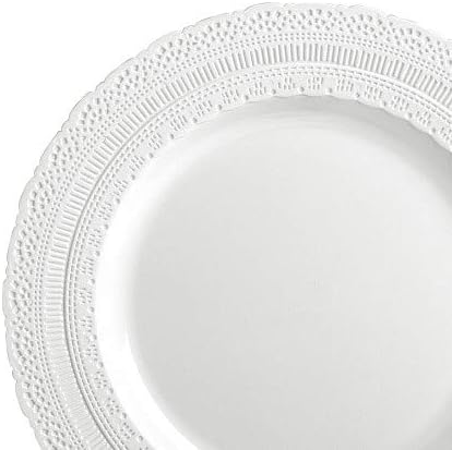 " OCCASIONS " 240 Plates Pack,(120 Guests) Extra Heavyweight Vintage Wedding Disposable/Reusable Plastic Plates 120x11'' Dinner + 120x8.25'' Salad/Dessert Plate (Chateau White)
