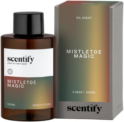 Scentify Holiday Mistletoe Magic Aroma Oil Christmas Refill Scent for Oil Diffusers - Pine, Oak, Moss, Clove, Cedar - Luxurious Relaxing Aromatherapy Fragrance 100ml, 3.38oz