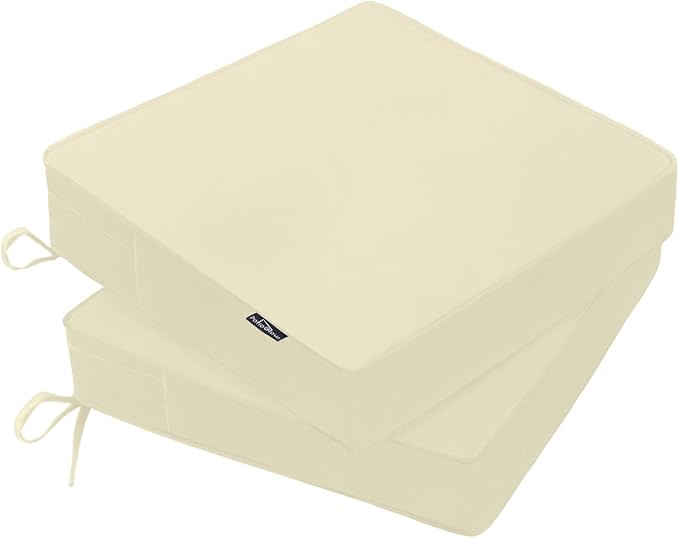 Outdoor Chair Cushions 18 x 18 x 3 Inch, Waterproof & Fade Resistant Patio Seat Cushion for Furniture with Handle and Ties, Thick Seating Pads for Outside Sofa Couch Set of 2, Yellow