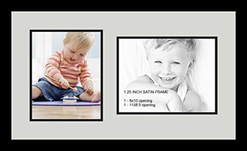 ArtToFrames Collage Photo Frame Double Mat with 1 - 8.5x11^ 8x10 Openings and Satin Black Frame