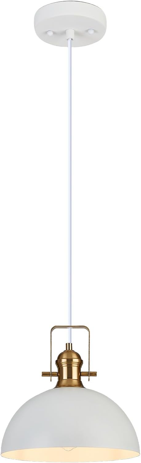 12 Inch Pendant Lights for Kitchen Island Matte White Farmhouse Pendant Light fixtures Adjustable Height Dome Hanging Light for Dinning Room Bedroom Hallway,1 Pack