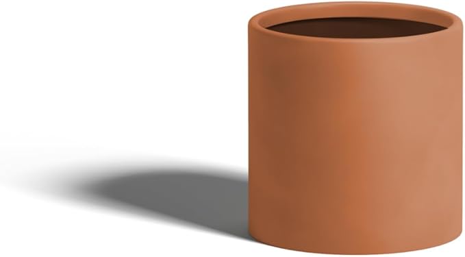 DTY Signature Mount Powell Fiberstone Planter - 8 Inch Extra Small Terracotta Cylindrical Mid-Century Modern Home Decor Indoor & Outdoor Plant Pot - Durable Planters for Indoor Plants, Outdoor Spaces