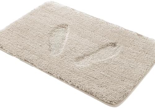 YHF Bathroom Rugs 17" X 24", Extra Thick & Soft Microfiber Shaggy, Machine Washable Bath Mats, Absorbent Bath Rugs, Non-Slip Rubber Backing Bath Mat for Bathroom Floor, Tub and Shower, Beige