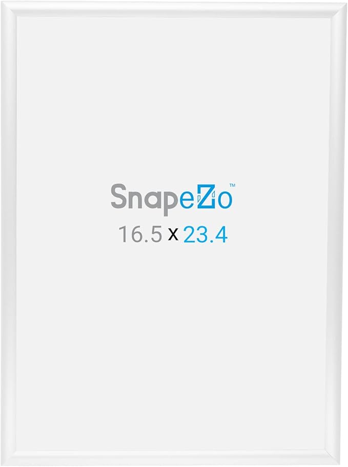 SnapeZo 16.5 x 23.4 (A2 Euro Size) White Poster Frame, Front-Loading, Wall Mount, Aluminum 1" Profile, Sleek Series