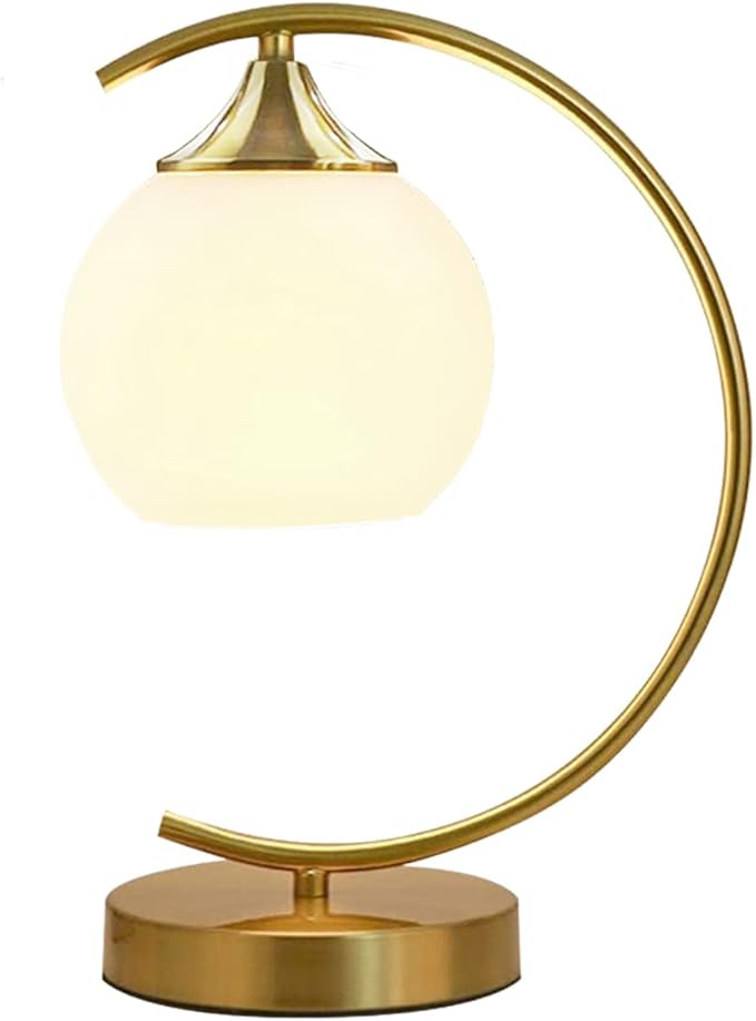 BOKT Modern Globe Table Lamp Mid Century Gold Glass Table Lamp Nordic Simple Design Desk Lamp White Globe Metal Reading Lighting Fixture for Bedside Nightstand Living Room
