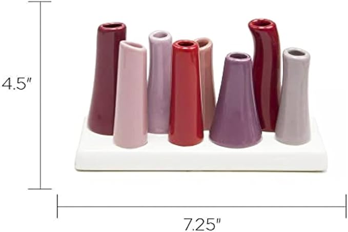 Chive - Pooley 2, Ceramic Flower Vase, 8-Tube Shape (Sangria Red with Pink and Purple)