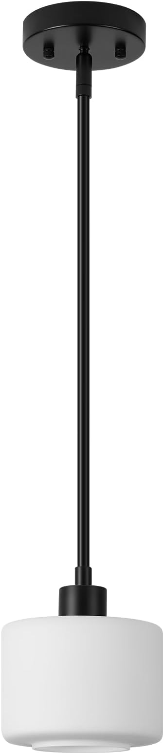 Milk Glass Pendant Lights Kitchen Island, 1-Light Modern Black Hanging Light Fixtures with Rods, Mini Kitchen Pendant Lighting Over Island for Sink Bathroom, OS-YQ8153-1PBK