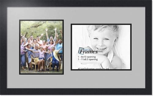 ArtToFrames Collage Photo Frame Double Mat with 1 - 8.5x11^ 8x10 Openings and Satin Black Frame