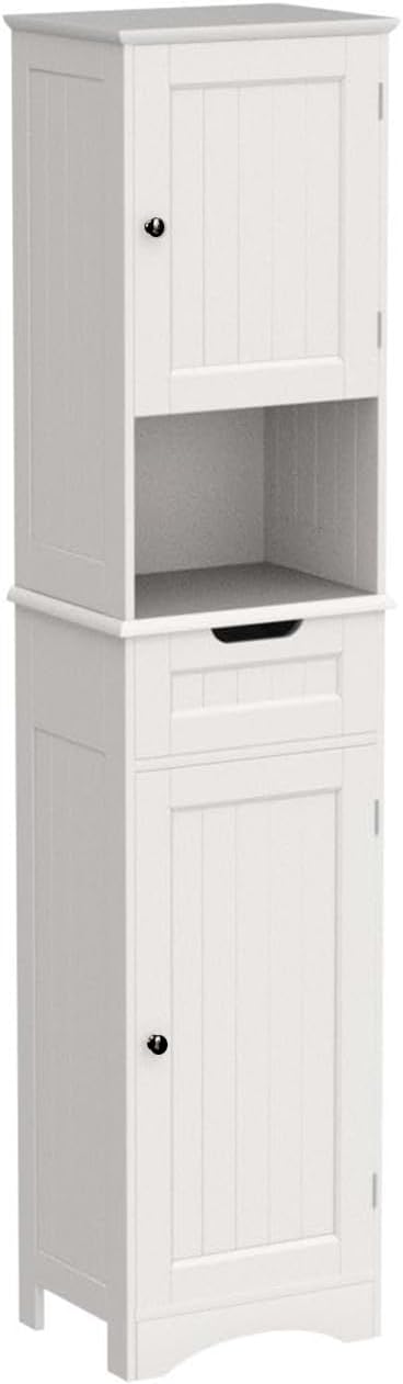 Gizoon 67" H Tall Bathroom Cabinet, Storage Cabinet with 2 Doors & Drawer, Narrow Linen Tower Freestanding Adjustable Shelves for Home, Kitchen, Versatile, Anti-Tipping, White