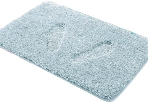 YHF Bathroom Rugs 24" X 47", Extra Thick & Soft Microfiber Shaggy, Machine Washable Bath Mats, Absorbent Bath Rugs, Non-slip Rubber Backing Bath Mat for Bathroom Floor, Tub and Shower, Blue Shell
