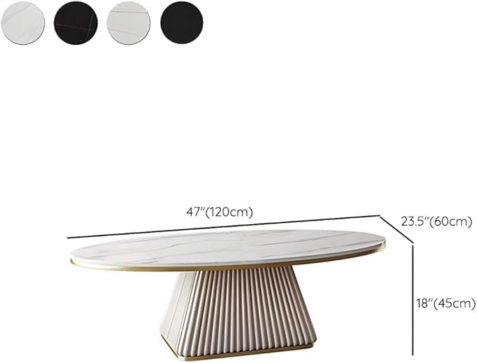 RUNNUP Oval Stone Coffee Table Modern Side End Table for Coffee Dinning Living Room Kitchen, Small Stand Contemporary Design Home Furniture Marble Table for Couch, 47" L x 24" W x 18" H White/Orange