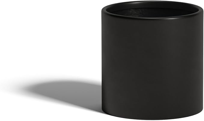 DTY Signature Mount Powell Fiberstone Planter - 10 Inch Small Black Cylindrical Mid-Century Modern Home Decor Indoor & Outdoor Plant Pot - Durable Planters for Indoor Plants, Outdoor Spaces