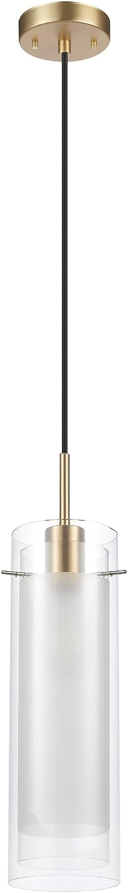 GLOBE Electric 65698 Sydney 1-Light Pendant Lighting, Matte Brass, Clear Glass Outer Shade, Frosted Glass Insert