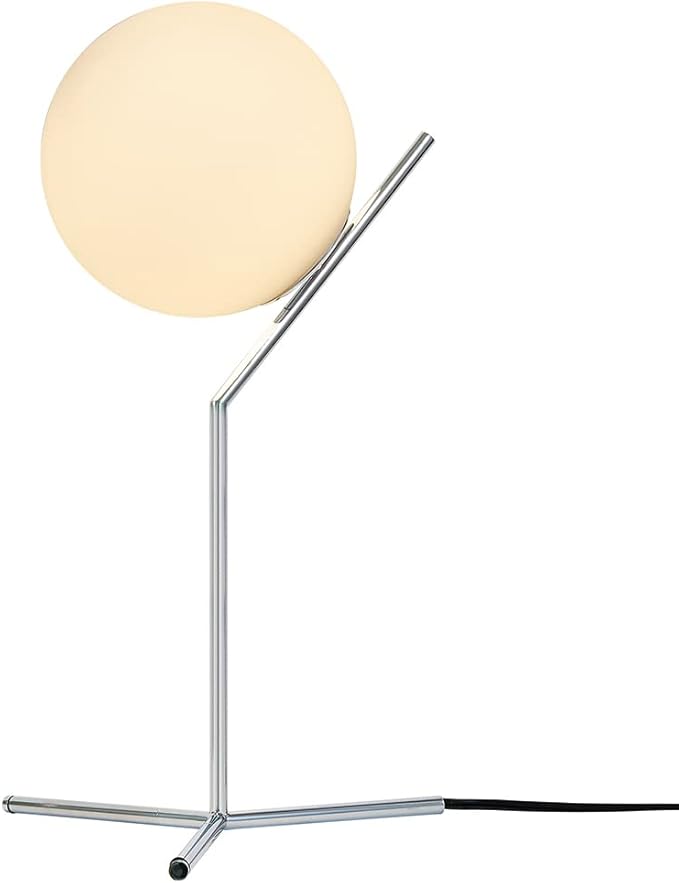 BOKT Modern Chrome Metal Globe Table Lamp Contemporary Milk White Glass Reading Lamp 1-Light E26 Table Standing Lamp Home Decor Glass Ball Iron Lighting Fixture for Bedside Hotel Shop Office Gifts