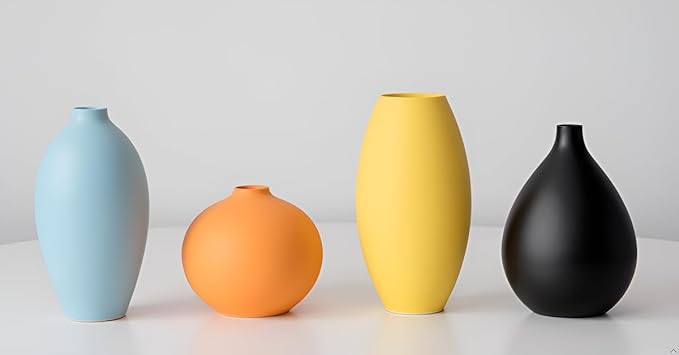 Small Ceramic Matte Vase Set 4 for Modern Home Decor Flower Decoration Office,Bookdesk, Bookshelf, centerpieces, Tables, Living Room, Dining Table, Bedroom Shelf Entryway Ornament Gift