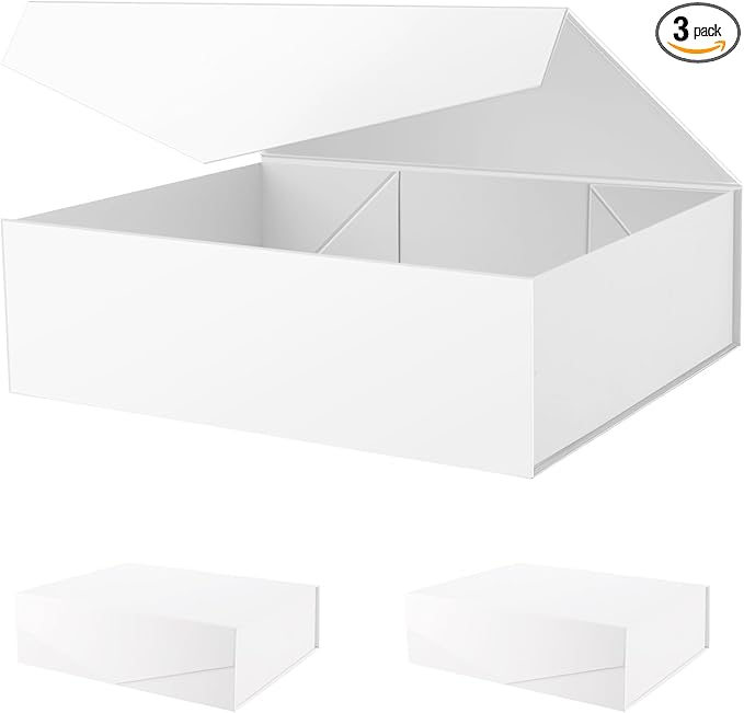 PACKHOME 17x14.5x5.5 Inches, 3 Extra Large Gift Boxes with Lids, Magnetic Closure Boxes for Clothes and Large Gifts (Matte White with Grain Texture)