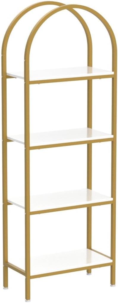 Tribesigns 4-Tier Open Bookshelf Set of 2, 70.8" Modern Wood Bookcase Storage Shelves with Metal Frame, Freestanding Display Rack Tall Shelving Unit for Bedroom, Living Room (White and Gold, 2PCS)