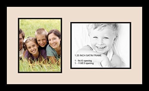 ArtToFrames Collage Photo Frame Double Mat with 1 - 8.5x11^ 8x10 Openings and Satin Black Frame