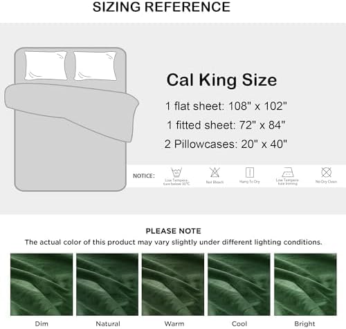 Talasily Linen Sheets-Queen Size Sheets Set,Blend from Linen Cotton Bedsheets,All Seasons Soft Breathable 4 Piece Set-Mossy Green
