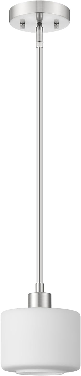 Brushed Nickel Pendant Lights Kitchen Island, 1-Light Modern Milk Glass Hanging Light Fixtures with Rods, Mini Kitchen Pendant Lighting Over Island for Sink Bathroom, OS-YQ8153-1PBN