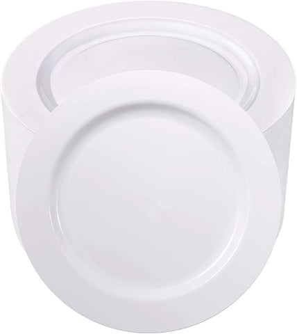bUCLA 100PCS White Plastic Plates-10.25inch Disposable Dinner Plates-Premium Party&Wedding Plates