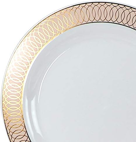 " OCCASIONS " 240 Plates Pack,(120 Guests) Premium Premium Wedding Party Disposable Plastic Plates Set -120 x 10'' Dinner + 120 x 7.5'' Salad/Dessert Plate (Venice Blush and Gold)