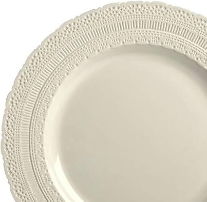 " OCCASIONS " 240 Plates Pack,(120 Guests) Extra Heavyweight Vintage Wedding Disposable/Reusable Plastic Plates 120x 11'' Dinner + 120 x 8.25'' Salad/Dessert Plate (Chateau Ivory)