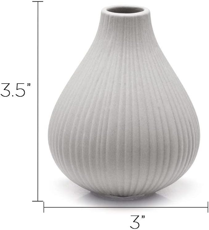 Chive ‘Frost’ Ceramic Flower Vase — Set of 6 Beautiful Small Bud Vases for Flowers & House Plants — Perfect Shelf Centerpieces and Living Room Decor — Light Gray