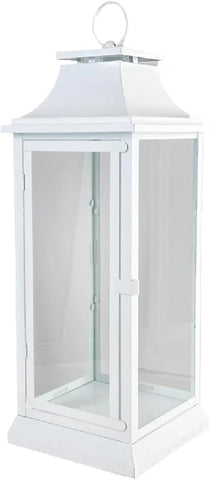 Serene Spaces Living Hurricane Lanterns with Clear Glass Panels, Perfect for Home Decor, Parties & Events, Table Top Or Hanging Lantern for Indoor & Outdoor (Medium - White)