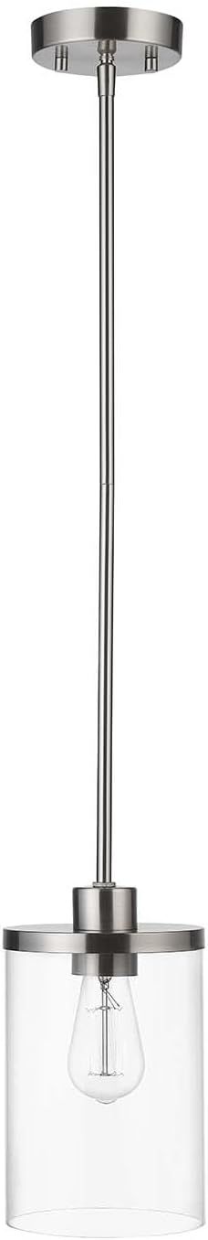 Bellevue Single Light 5.9" Wide Pendant Light, Brushed Nickel, Clear Glass Shade